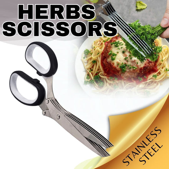 Herb Scissors With Multi Blades Stainless Steel Fast Cutting Shear Kitchen Tool - Unique