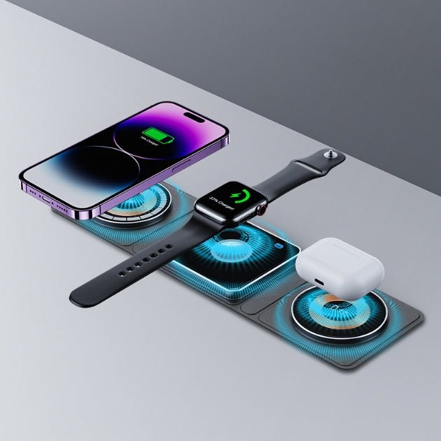 3 IN 1 Magnetic Folding Wireless Charger Station For IPhone Transparent Fast Charging For IWatch And Airpods - Unique