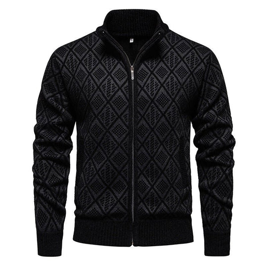 2024 Fall Winter Men Fleece - lined Thickening Stand Collar Sweater Korean Style Casual Zipper Sweater Coat - Unique