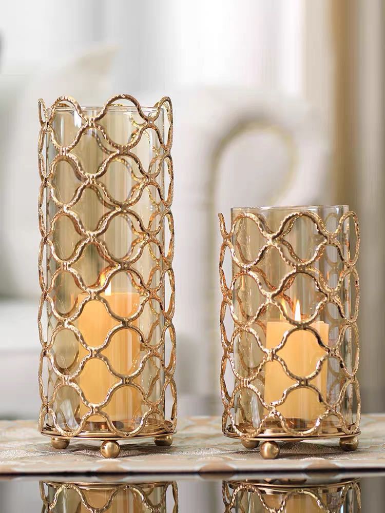 Hollow Out Glass Vases Golden Flower Arrangement Metal - Unique