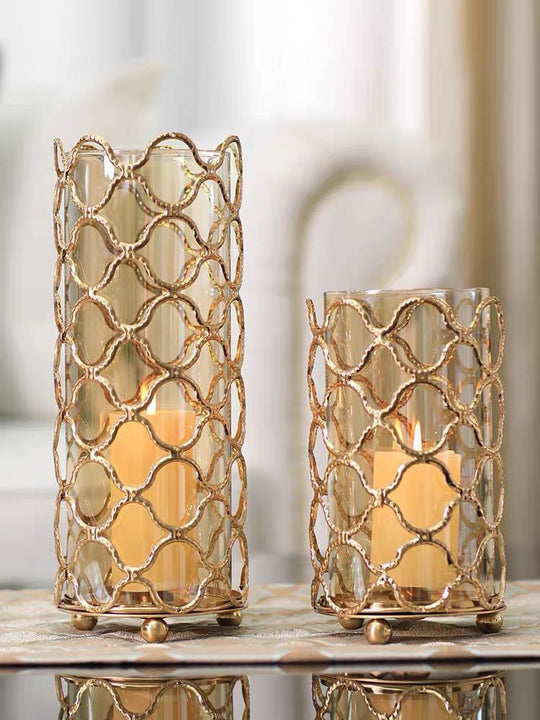 Hollow Out Glass Vases Golden Flower Arrangement Metal - Unique