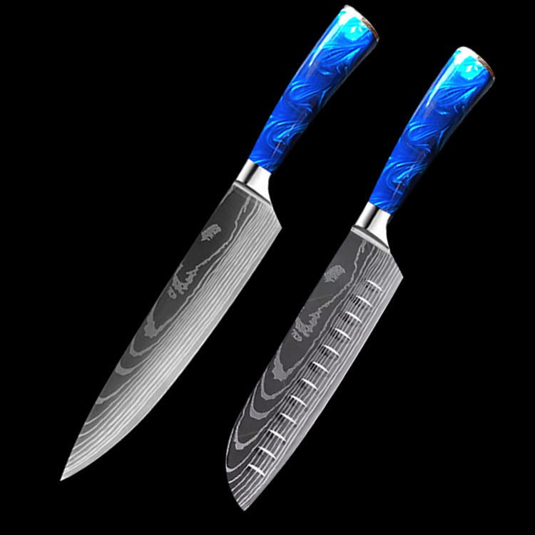 8 - inch Chef Knife with Blue Resin Handle - Unique