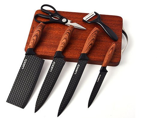 Six - Piece Set Of Stainless Steel Knives With Wooden Handle - Unique