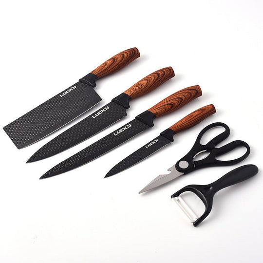 Six - Piece Set Of Stainless Steel Knives With Wooden Handle - Unique