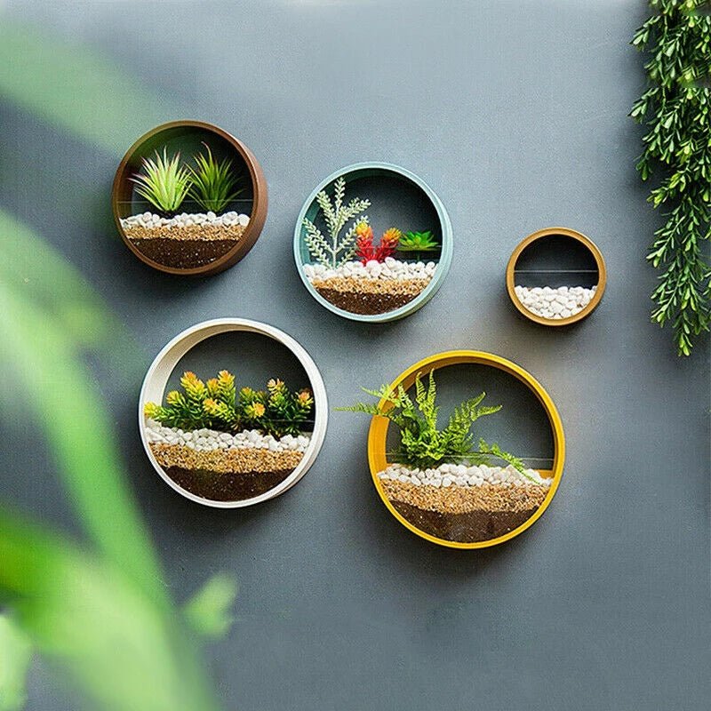 Round Iron Wall Vase Home Living Room Restaurant Hanging Basket Flower Pot Wall Decor Succulent Plant Planters Art Glass Vases - Unique