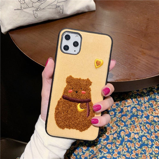 Compatible with Apple, Compatible with Apple , Ins Net Red Korean Style 12 Plush Rabbit Embroidery Bear Apple 11 Pro Max Mobile Phone Case For IPhoneXs 7P - Unique