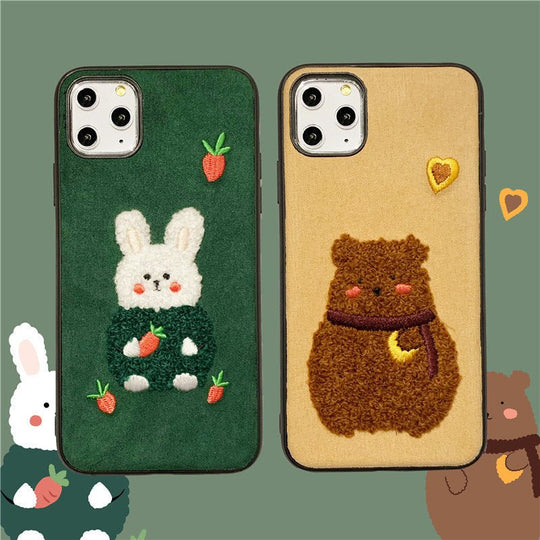 Compatible with Apple, Compatible with Apple , Ins Net Red Korean Style 12 Plush Rabbit Embroidery Bear Apple 11 Pro Max Mobile Phone Case For IPhoneXs 7P - Unique