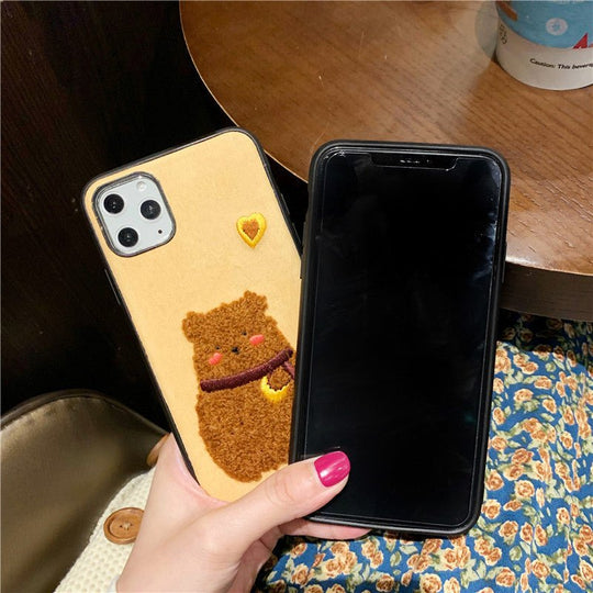 Compatible with Apple, Compatible with Apple , Ins Net Red Korean Style 12 Plush Rabbit Embroidery Bear Apple 11 Pro Max Mobile Phone Case For IPhoneXs 7P - Unique