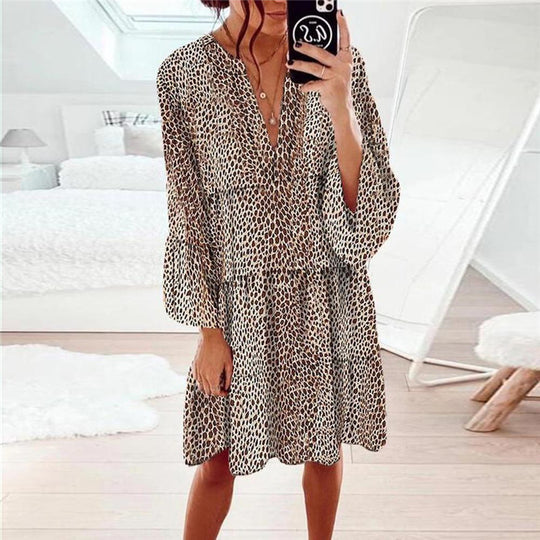 Printed V-neck Hot Sale Loose Hot Sale Dress