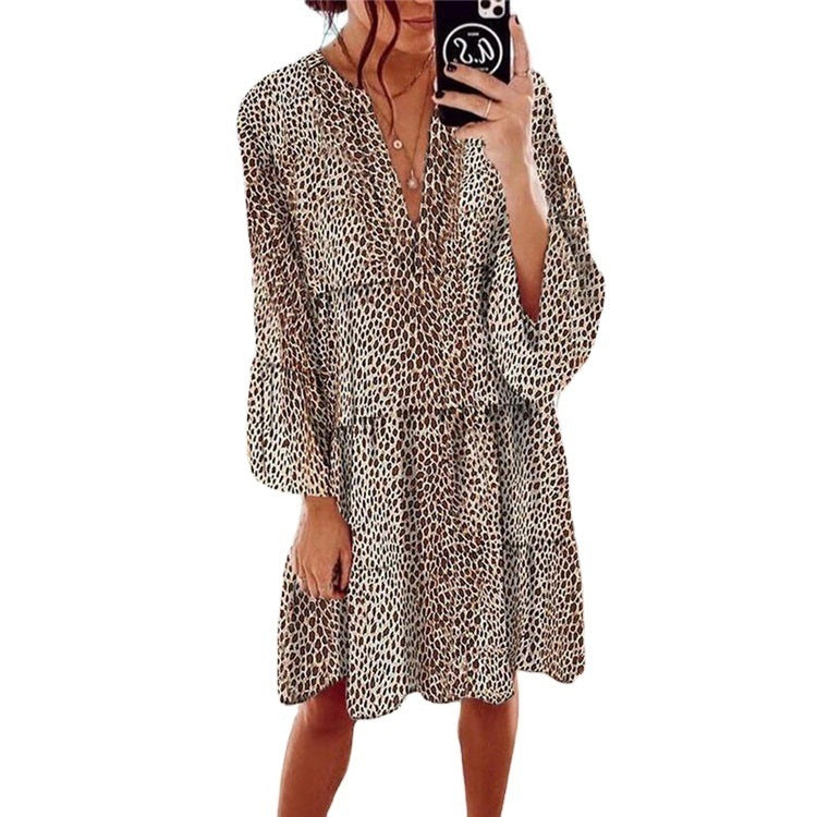 Printed V-neck Hot Sale Loose Hot Sale Dress