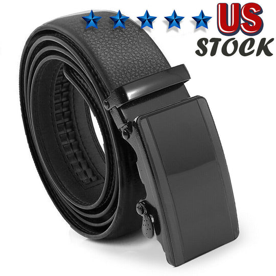 Microfiber Leather Belt For Men BLACK Ratchet Belt Automatic Buckle Closure USA - Unique