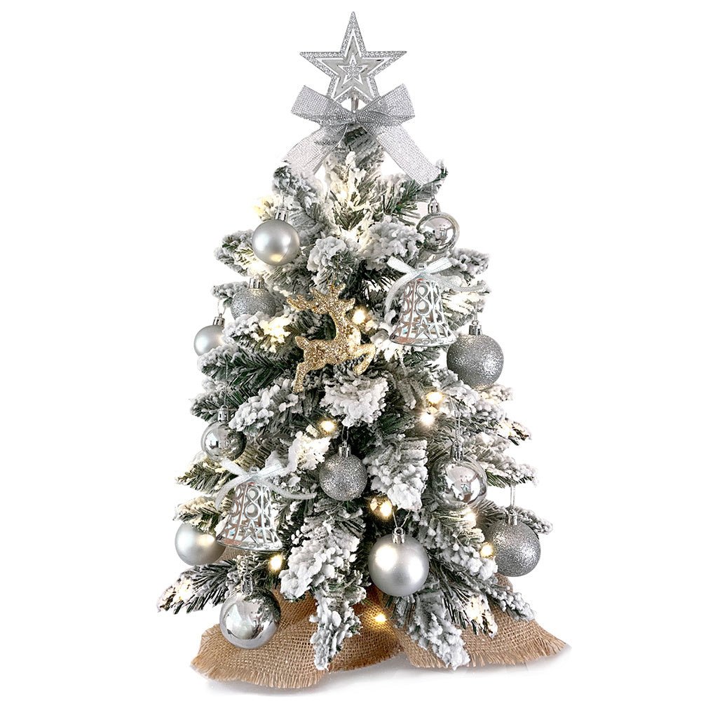 2ft Mini Christmas Tree With Light Artificial Small Tabletop Christmas Decoration With Flocked Snow, Exquisite Decor & Xmas Ornaments For Table Top For Home & Office - Unique