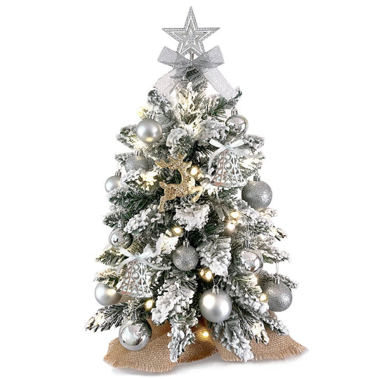 2ft Mini Christmas Tree With Light Artificial Small Tabletop Christmas Decoration With Flocked Snow, Exquisite Decor & Xmas Ornaments For Table Top For Home & Office - Unique