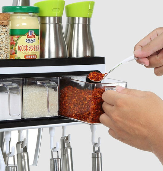 New kitchen storage box Multi - function wall - mounted kitchen racks Tool kitchen utensils storage box seasoning - Unique