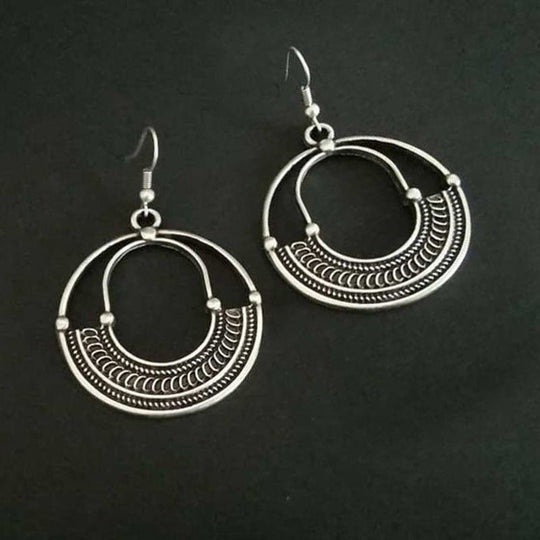 Geometric Round Hollow Antique Silver Earrings European And American Personalized Trending Earrings - Unique