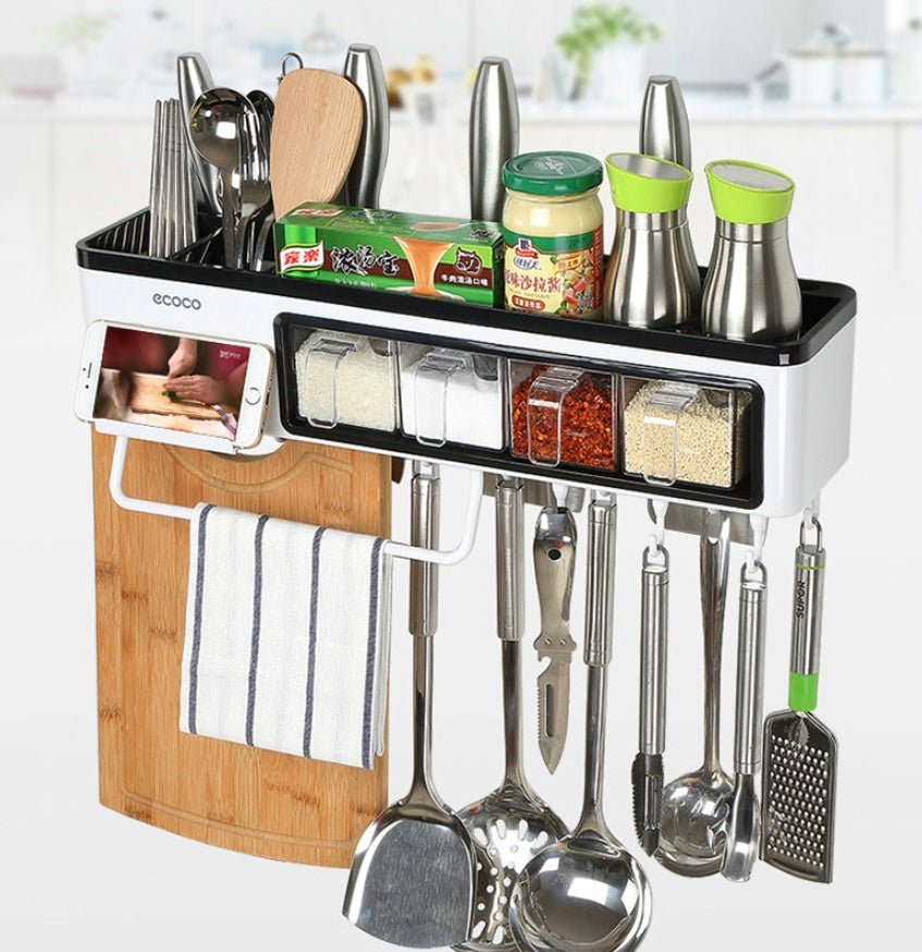 New kitchen storage box Multi - function wall - mounted kitchen racks Tool kitchen utensils storage box seasoning - Unique