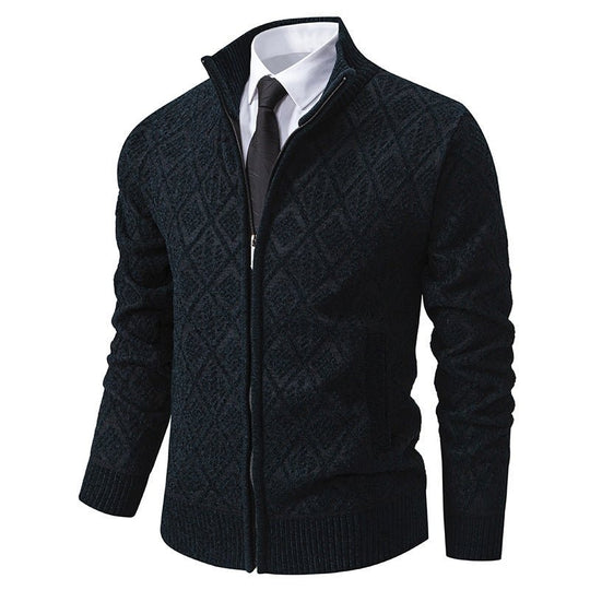 2024 Fall Winter Men Fleece - lined Thickening Stand Collar Sweater Korean Style Casual Zipper Sweater Coat - Unique