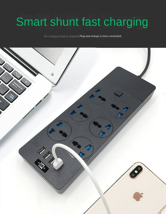 2024 New 3000W Power Strip With Built - in 4USB Interface, 6 Direct Power Sockets, 2M Cable, High - power Strip - Unique