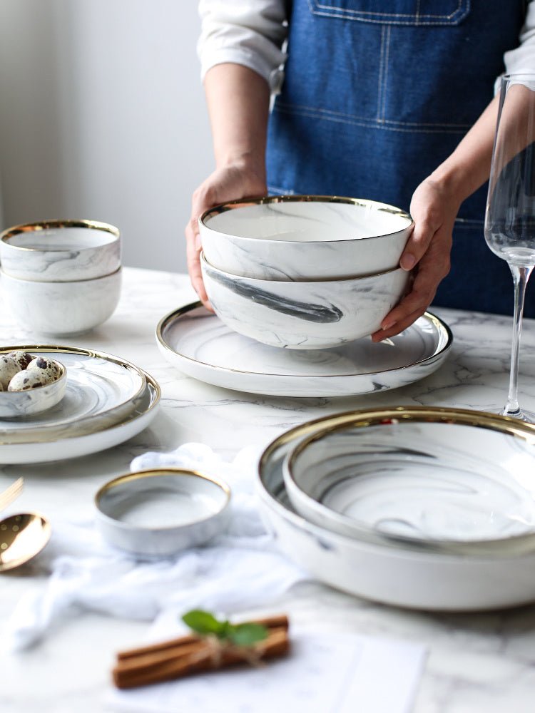 Marble Tableware Bowls Plates Rice - Unique