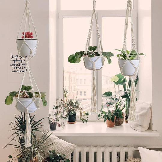 4 Pack - Macrame Hanging Baskets - Unique