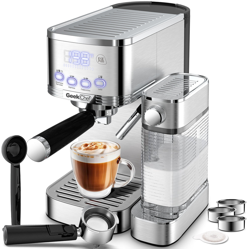 Geek Chef Espresso And Cappuccino Machine With Automatic Milk Frother,20Bar Espresso Maker For Home, For Cappuccino Or Latte,with ESE POD Filter, Stainless Steel, Gift For Coffee Lover Ban On Amazon