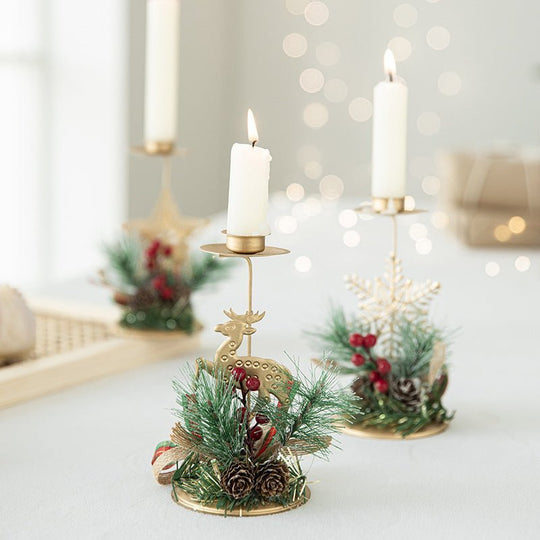 Christmas Candlestick Golden Wrought Iron Window Decoration - Unique