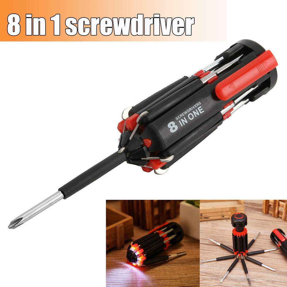 Car Supplies 8 In 1 Screwdriver With LED Flashlight Car Portable Multifunctional Outdoor Tools