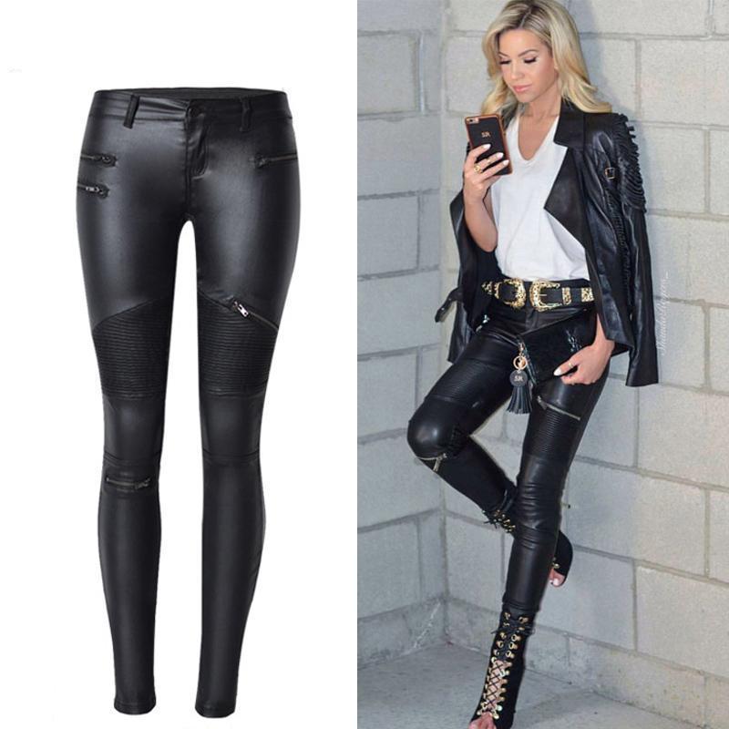 SLEEK - 2 VEGAN MID TO HIGH - WAISTED ECO - LEATHER LEGGINGS - Unique