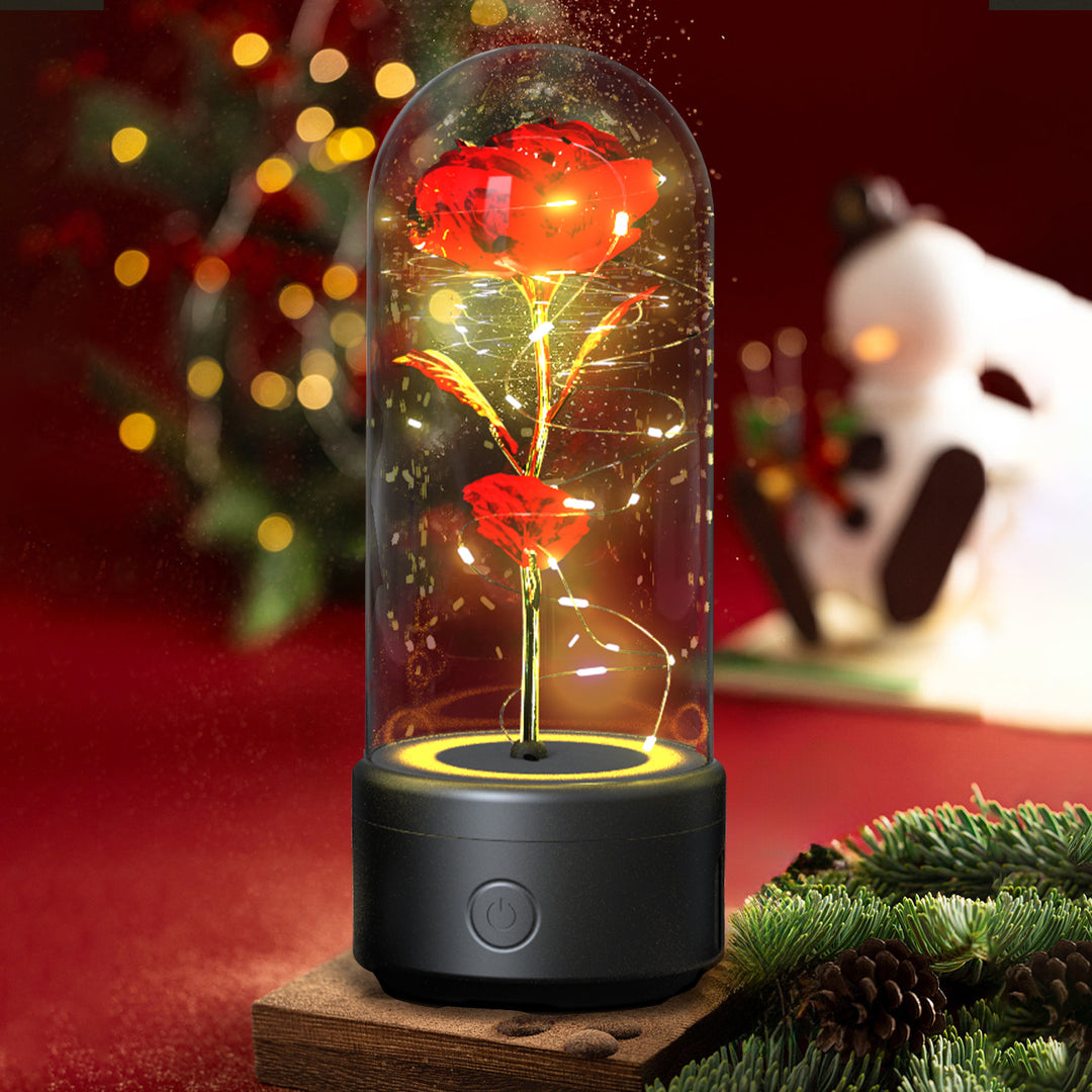 Creative 2 In 1 Rose Flowers LED Light And Bluetooth-compatible Speaker Valentine's Day Gift Rose Luminous Night Light Ornament In Glass Cover