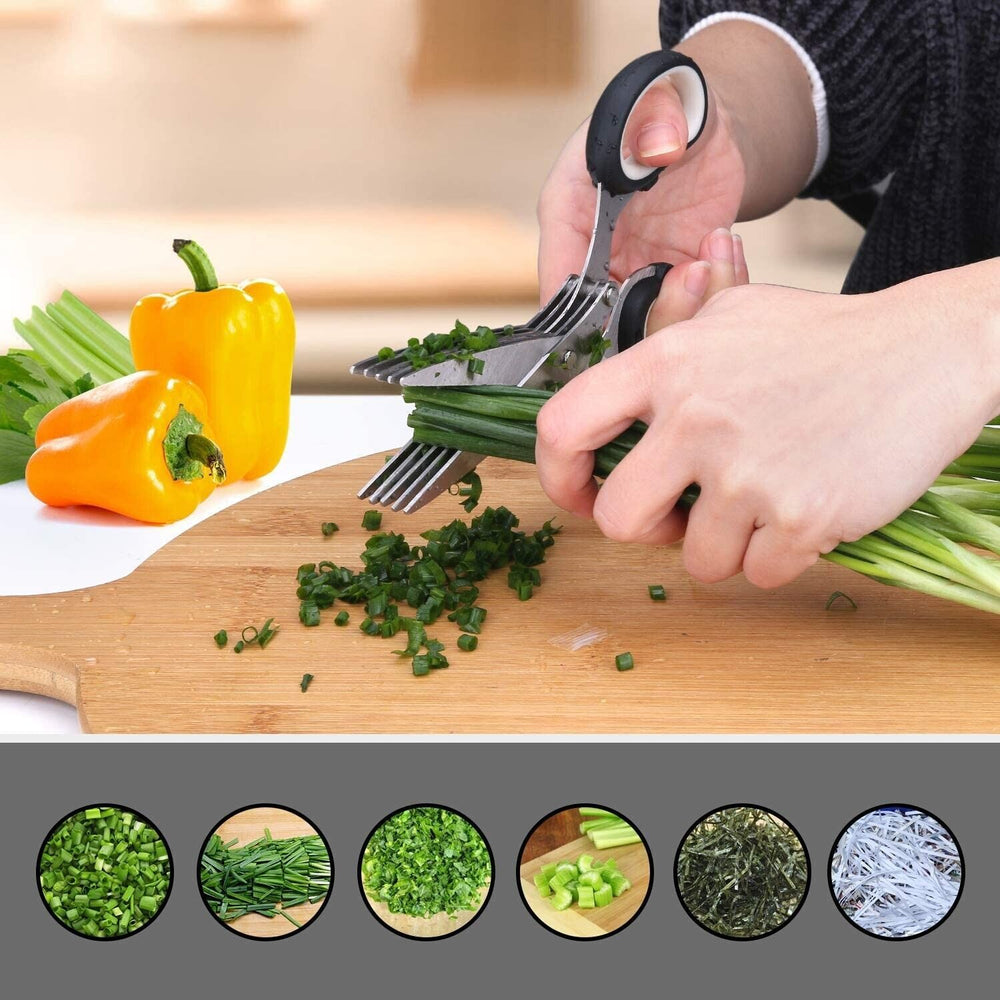 Herb Scissors With Multi Blades Stainless Steel Fast Cutting Shear Kitchen Tool - Unique