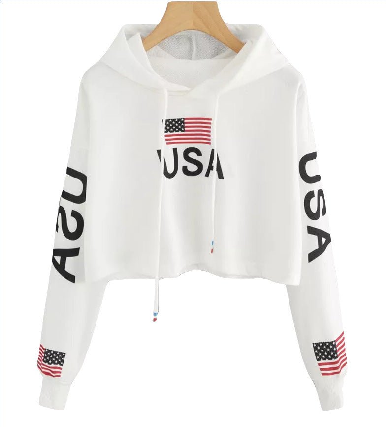 Spring And Autumn Long Sleeve Ladies Flag Print USA Top - Unique