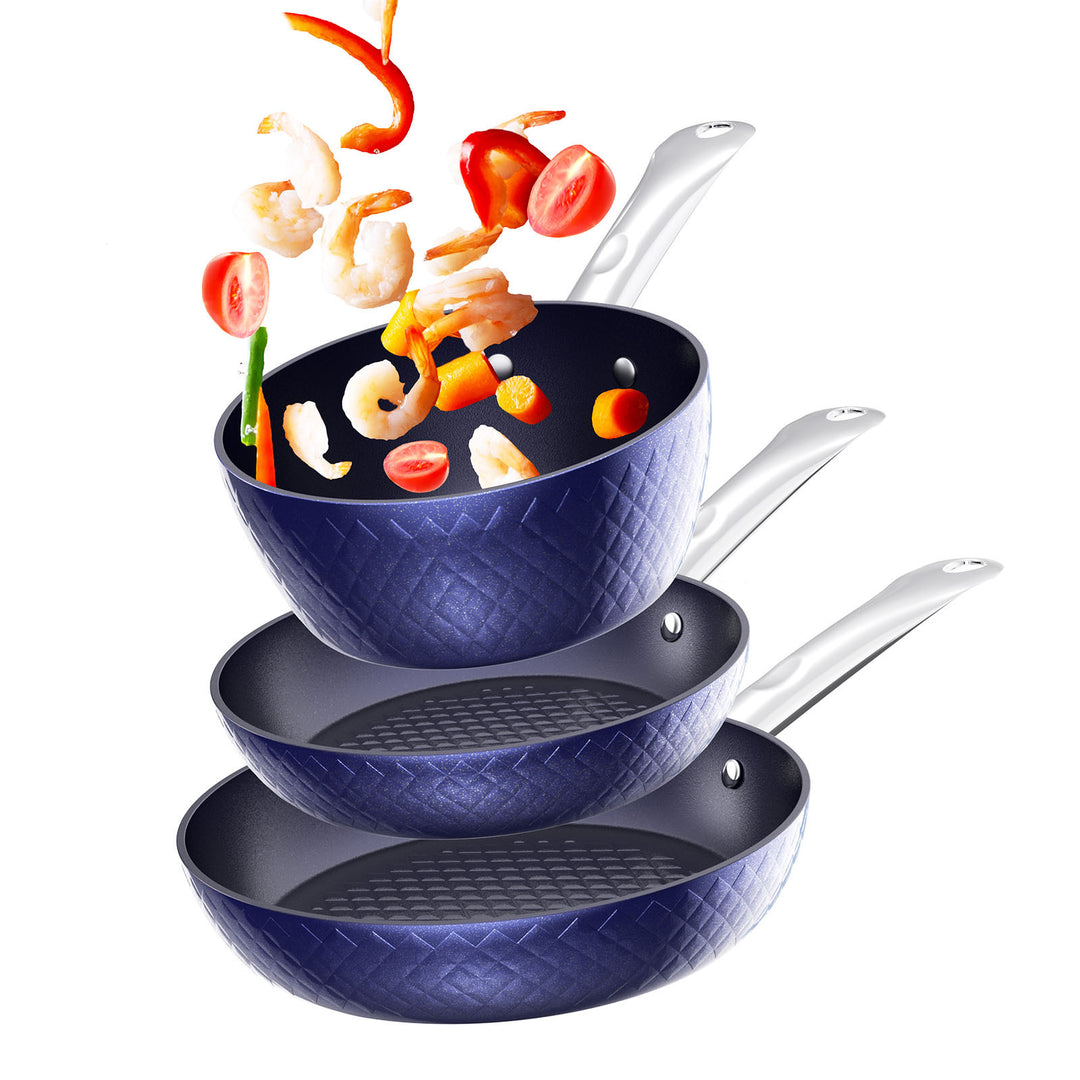 Frying Pan Sets Non Stick 3Pieces Blue 3D Diamond Cookware - Unique Unique Unique Frying Pan Sets Non Stick 3Pieces Blue 3D Diamond Cookware