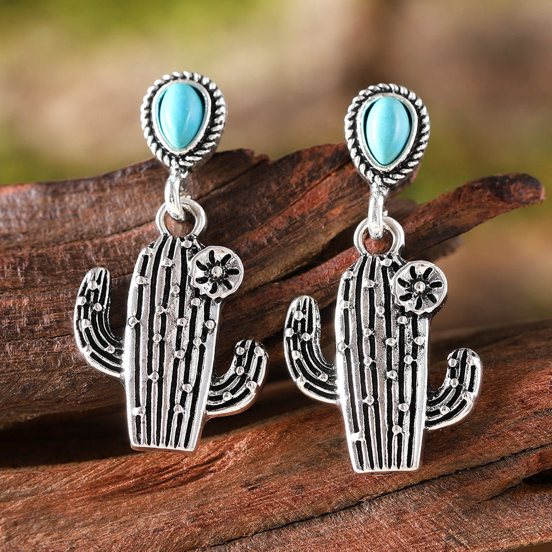 Vintage Vintage Cactus Pendant Earrings Turquoise - Unique