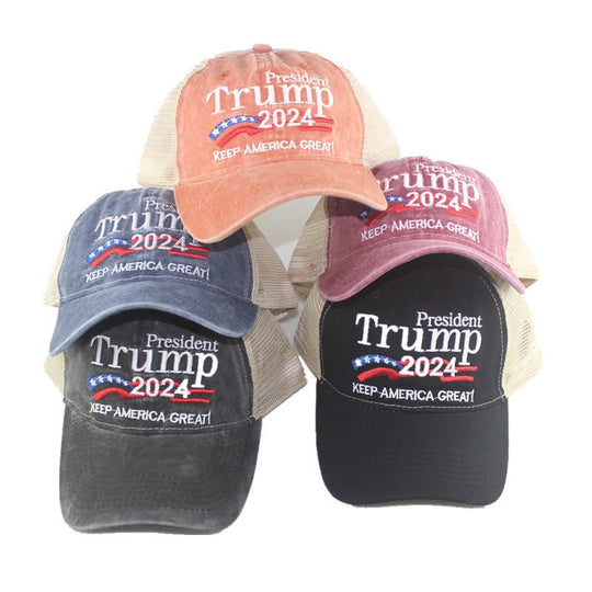 2024 American Election Hat Washed Old Truck Driver Peaked Cap Sichuan Puwang Baseball Cap - Unique