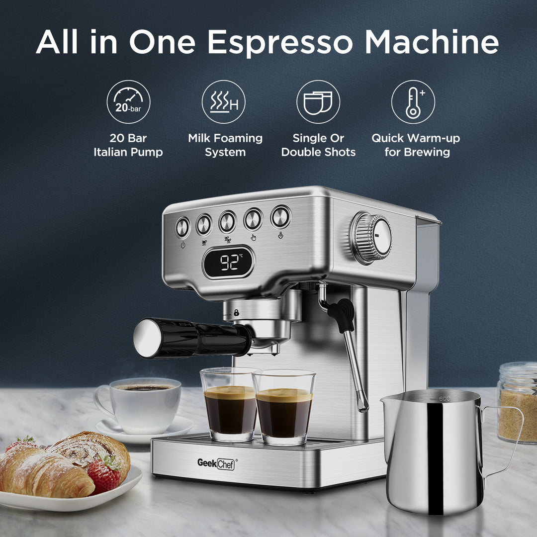 Geek Chef Espresso Machine, 20 Bar Espresso Machine With Milk Frother For Latte, Cappuccino, Macchiato, For Home Espresso Maker, 1.8L Water Tank, Stainless Steel, Ban On Amazon - Unique Unique Unique Geek Chef Espresso Machine, 20 Bar Espresso Machine With Milk Frother For Latte, Cappuccino, Macchiato, For Home Espresso Maker, 1.8L Water Tank, Stainless Steel, Ban On Amazon