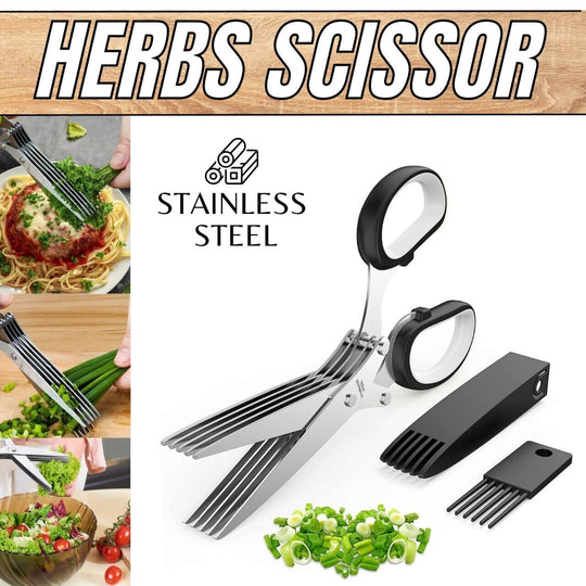 Herb Scissors With Multi Blades Stainless Steel Fast Cutting Shear Kitchen Tool - Unique