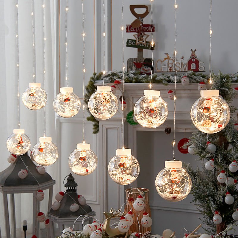 10PCS LED Christmas Curtain Lamp Fairy Snowman Wishing Ball Lamp String Christmas Window Decoration Christmas Light Room - Unique