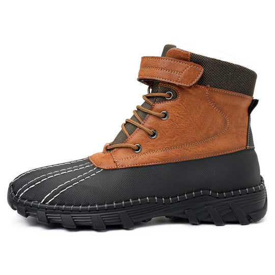 Winter Fleece Lace-up Snow Boots For Men Women Waterproof And Anti-slip Outdoor Work Boot Fashion Warm Mid-tube Cotton Shoes Men