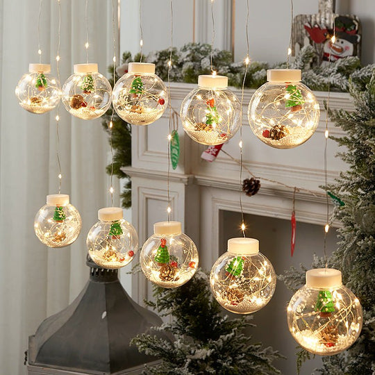 10PCS LED Christmas Curtain Lamp Fairy Snowman Wishing Ball Lamp String Christmas Window Decoration Christmas Light Room - Unique