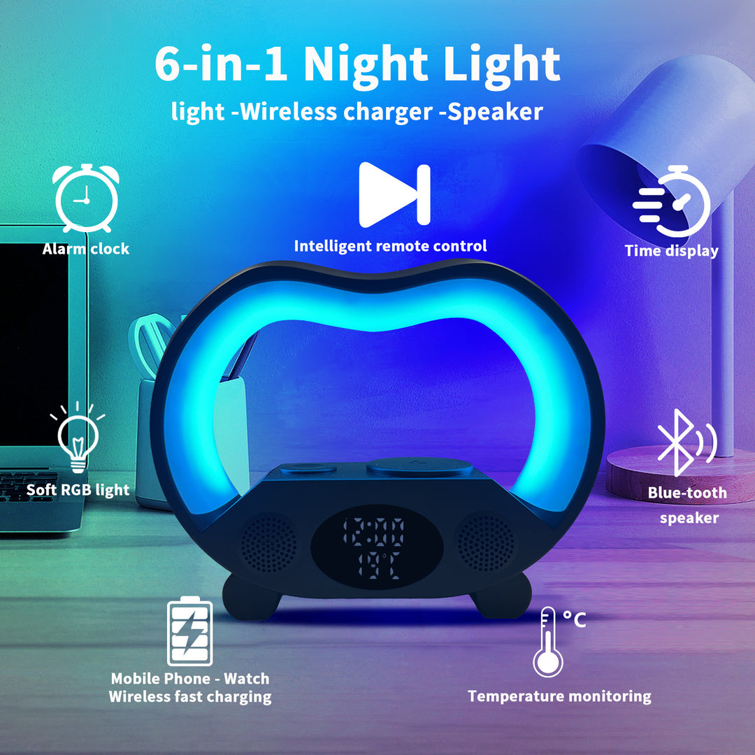 2024 New 6 In 1 Smart Remote Control Bluetooth - compatible Ambience Intelligent LED Table Lamp Multi - function Wireless Charger Night Light Bluetooth - compatible Speaker - Unique