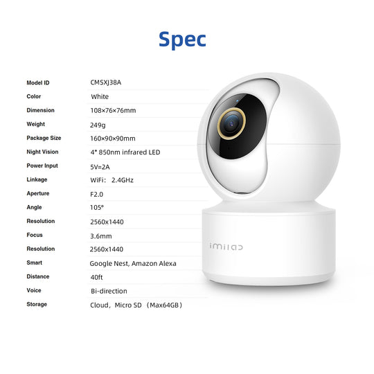 IMILAB C21 2.5K Surveillance Camera Vedio Wifi IP Smart Indoor Home Security Baby Monitor 360view Starlight Night Vision Cam - Unique