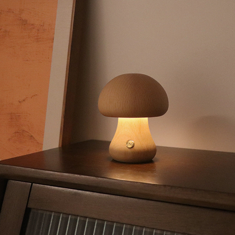 INS Wooden Cute Mushroom LED Night Light With Touch Switch  Bedside Table Lamp For Bedroom Childrens Room Sleeping Night Lamps Home Decor