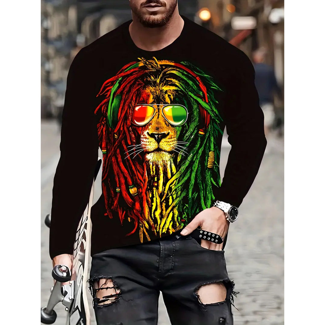 Retro Men's T-shirt 3D Printed Street Hip-hop Loose Crew Neck Casual Long Sleeve