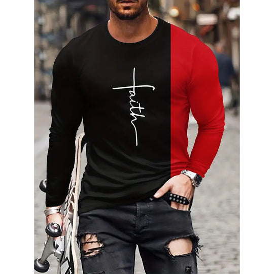 Retro Men's T-shirt 3D Printed Street Hip-hop Loose Crew Neck Casual Long Sleeve