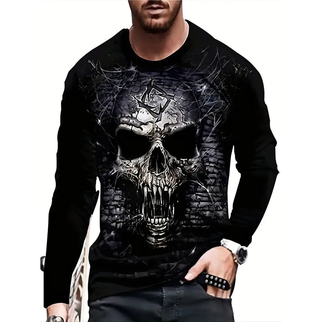 Retro Men's T-shirt 3D Printed Street Hip-hop Loose Crew Neck Casual Long Sleeve