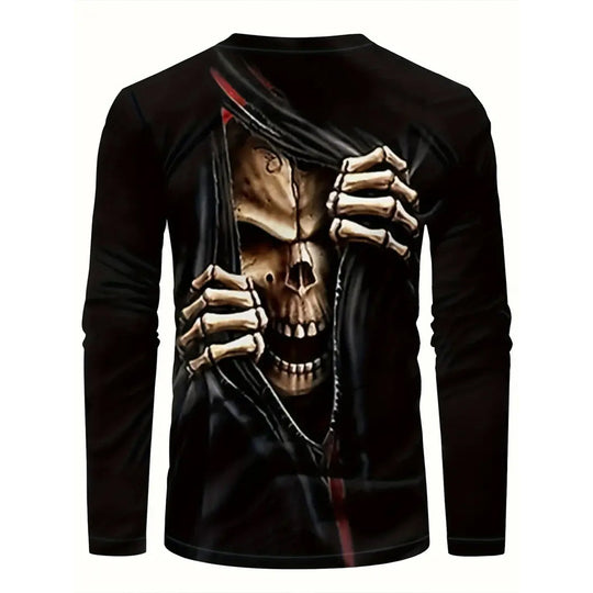 Retro Men's T-shirt 3D Printed Street Hip-hop Loose Crew Neck Casual Long Sleeve