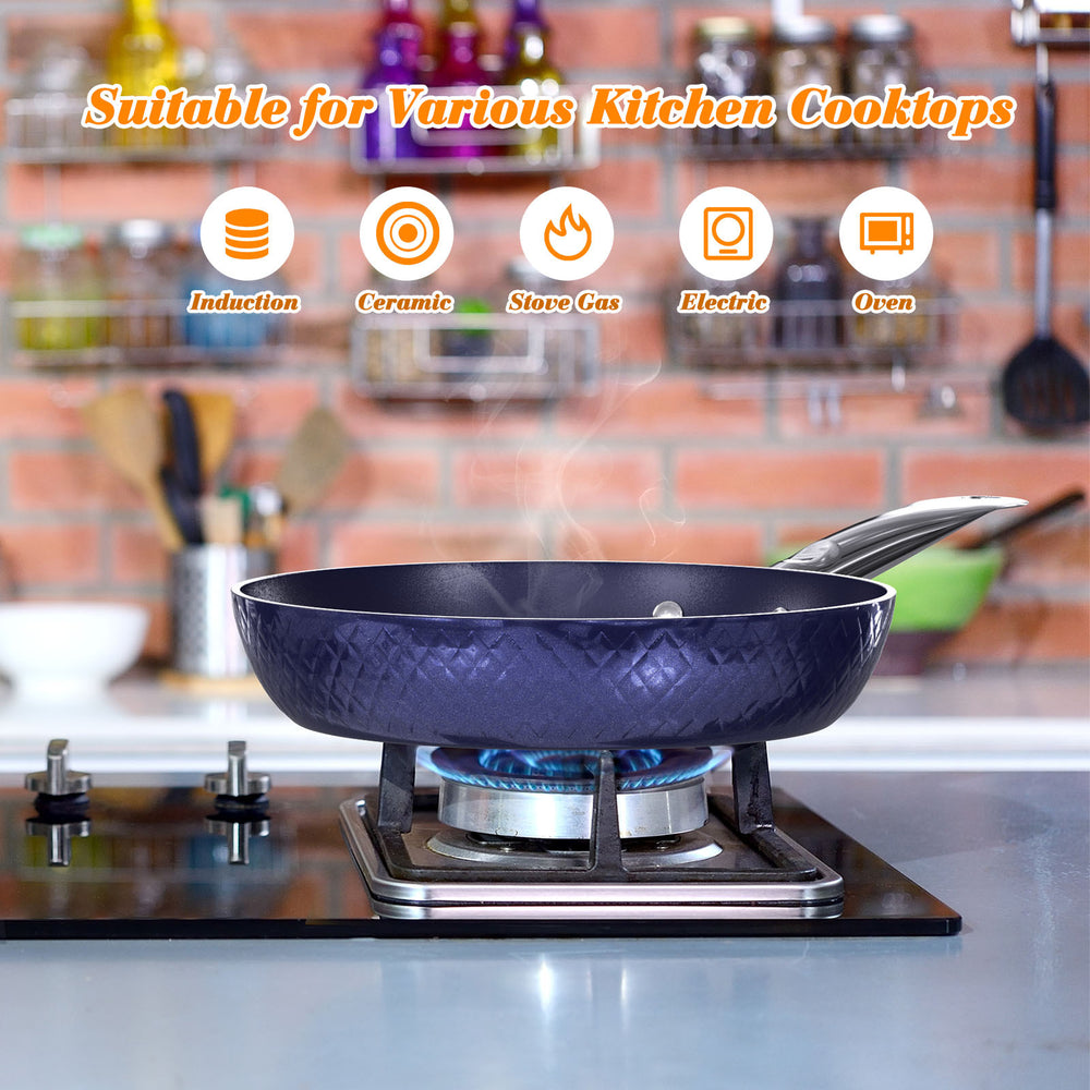 Frying Pan Sets Non Stick 3Pieces Blue 3D Diamond Cookware - Unique Unique Unique Frying Pan Sets Non Stick 3Pieces Blue 3D Diamond Cookware