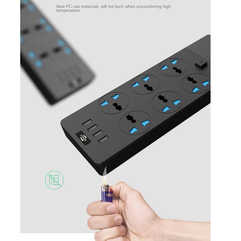 2024 New 3000W Power Strip With Built - in 4USB Interface, 6 Direct Power Sockets, 2M Cable, High - power Strip - Unique