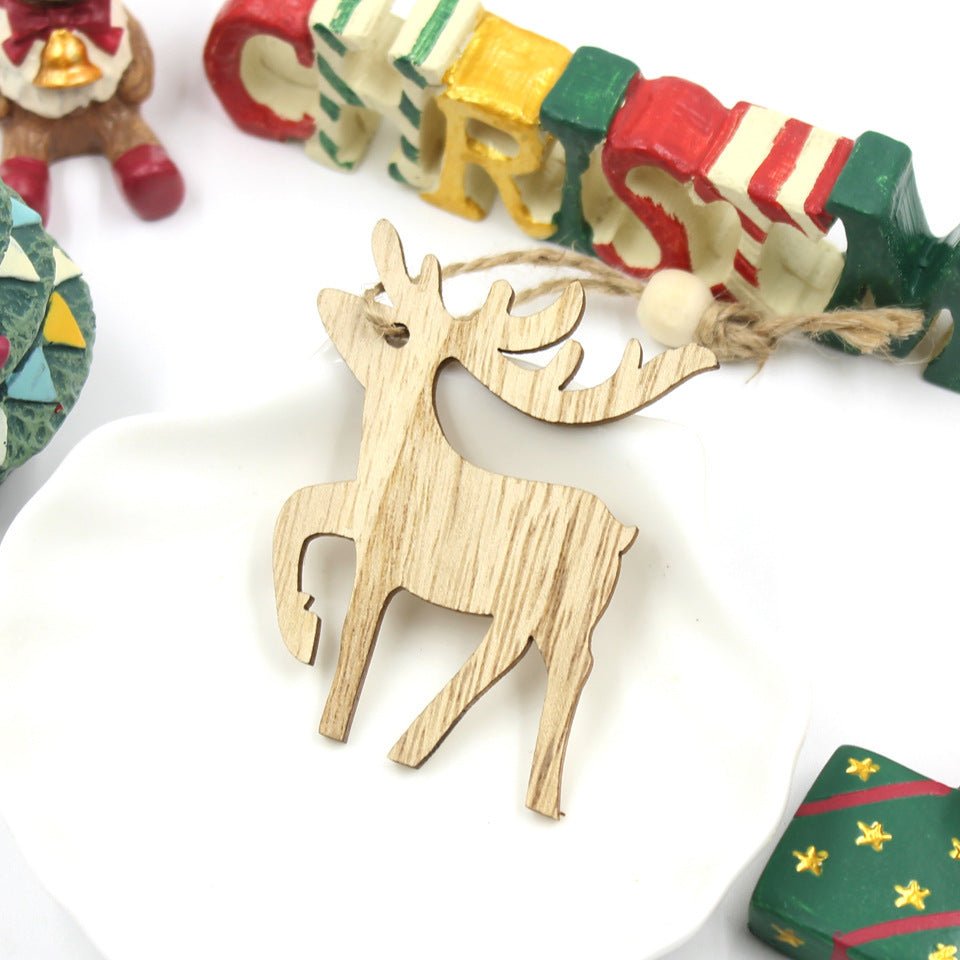 Christmas Snowflake Elk Wooden Pendant Decoration - Unique