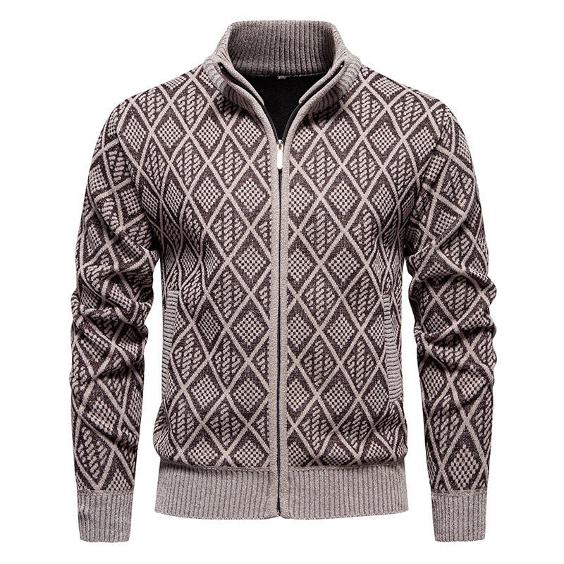 2024 Fall Winter Men Fleece - lined Thickening Stand Collar Sweater Korean Style Casual Zipper Sweater Coat - Unique